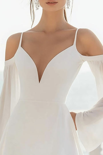 A Line White Cold Shoulder Graduation Dress